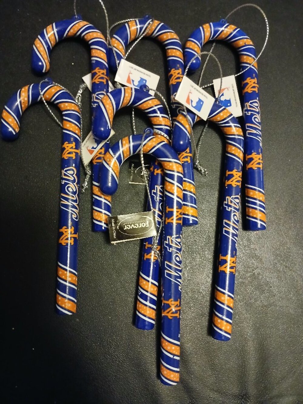 New York Mets Christmas Candy Cane Ornaments Set of 7 NWT Forever Collectibles